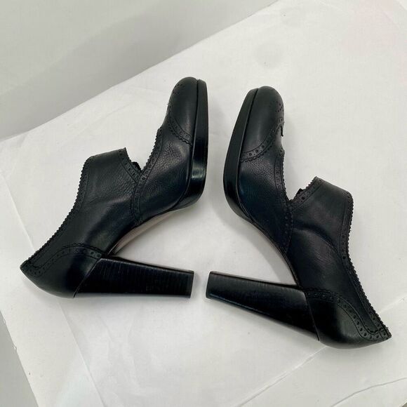 Stuart Weitzman Wing Tip Paltform Pump Black Leather Women 9 Vintage Style Heel - Picture 6 of 12